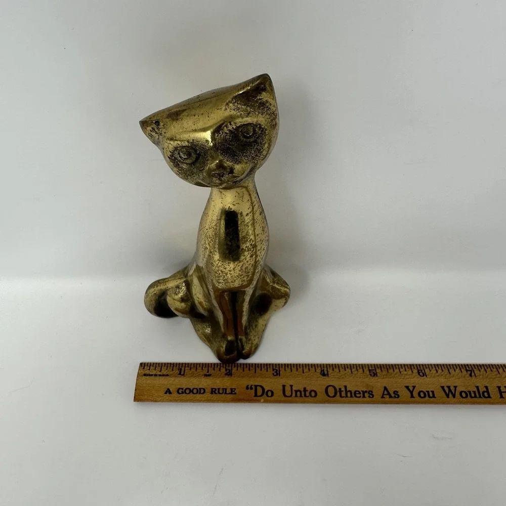 Vintage Solid Brass Cat Figurine Statue Sculpture MCM Style Gold‎ Tone Korea
